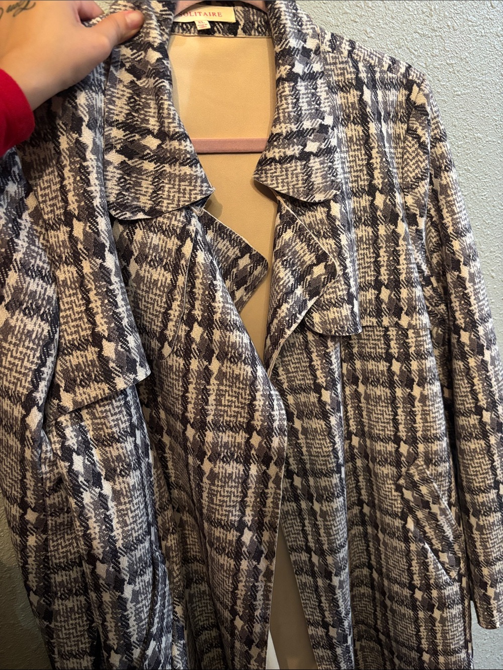 Solitaire Black & White Plaid Drape Trench Coat
